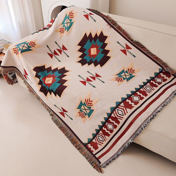FOGOMOVE designer Blanket with Fringe, Southwestern Geometric Tapestry Vintage Woven Throw Blankets, Double-Si