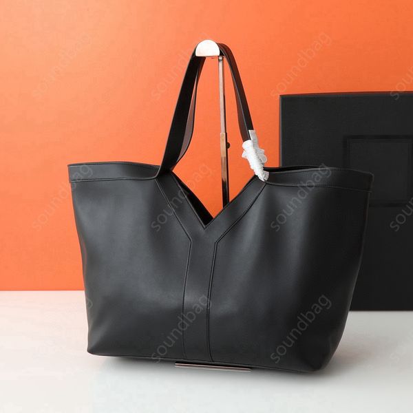 Luxury New Premium Grain Leather Tote Bag - Large Capacity, Y-Inspired Minimalist Design, Lightweight, Suede Lining, Copper Hardware, Versat