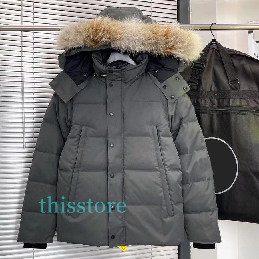 Designer High Quality Mens Down jacket coat real big wolf fur Wyndham Overcoat Clothing Casual fashion style Winter Outerwear parka