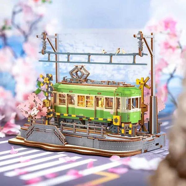 Rolife Sakura Journey Tram Car 3D Modelo de quebra -cabeça de madeira Toys adolescentes presentest250118