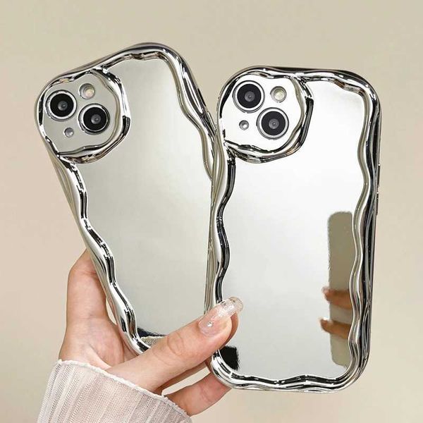 Luxury Silver Mirror Phone Case for iPhone 14Pro Max 13 12 11 15Pro Max X XR XS Max 7 8 Lens Protection Soft TPU Cover M240902