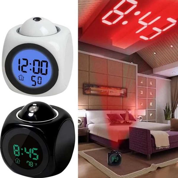 Creative LCD Digital Projection Laser Alarm Clock Display Voice Report Time Temperature Snooze Decor Table Clock Y250114