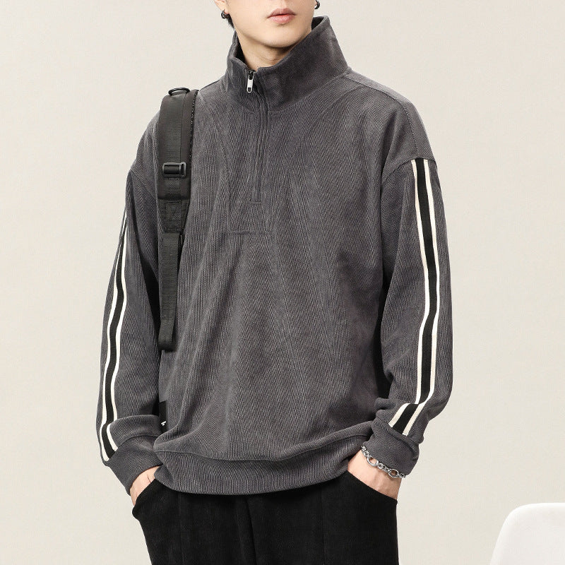 (50) Autumn Half Zipper Stand Collar Men&#039;s Trendy Chenille Sweatshirt