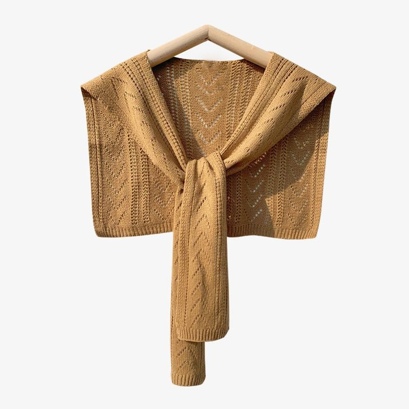 K1016 Knitted shawl outerwear for women Spring and Autumn all-match net celebrity neck stripes air-conditioned room hollow summer waistcoat fake col