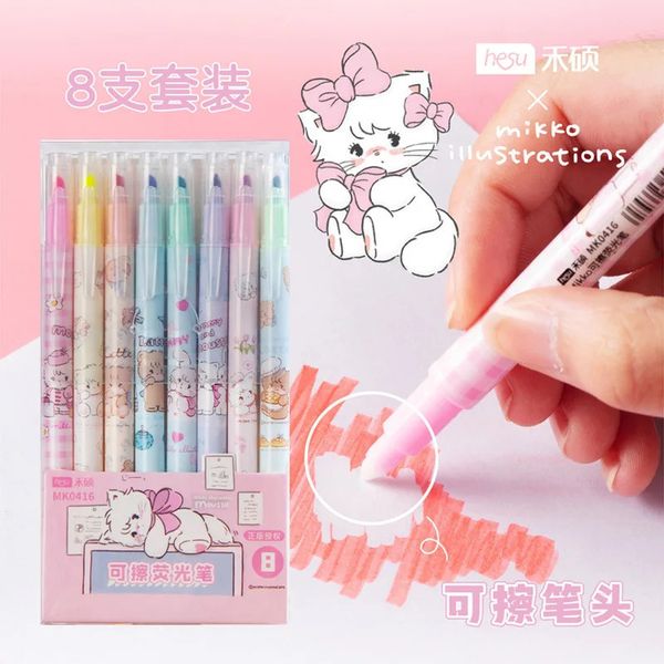 8pcs Cute Mikko Highlighter Pen Stationery Fluorescent Marker Pen Mark Pen Office School Supplies 231226