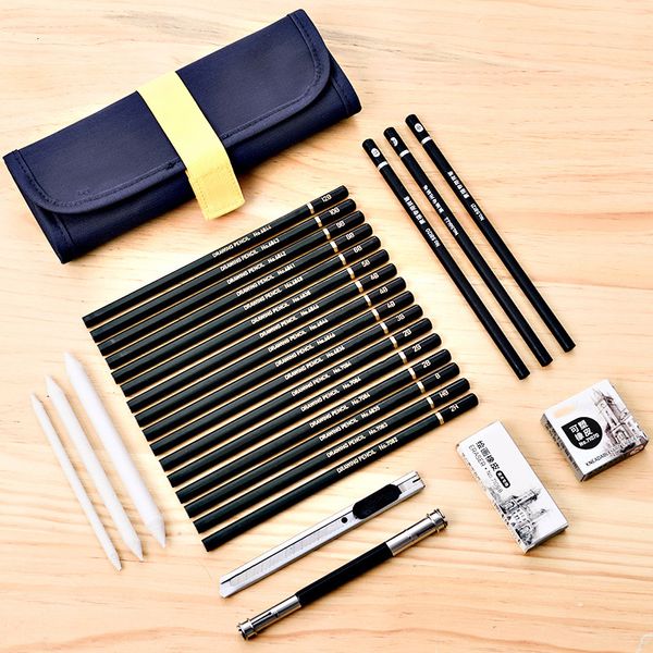 Fountain Pens 27PcsSet Drawing Pencil Set Painting Sketching Charcoal Pencil Paper Eraser Fabric Bag Paint Tools Set School Sationery 221130
