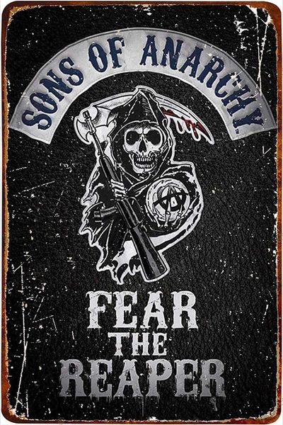 High Quality Metal Tin Sign Sons of Anarchy Fear The Reaper Plaque Poster Farm Home Coffee Shop Wall Decoration Vintage Metal Plate 12*8 Inc