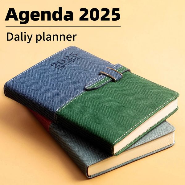 Aesthetic Agenda 2025 Spanish English Splicing Fabric A5 Notebook Planner Office Accessories 241120