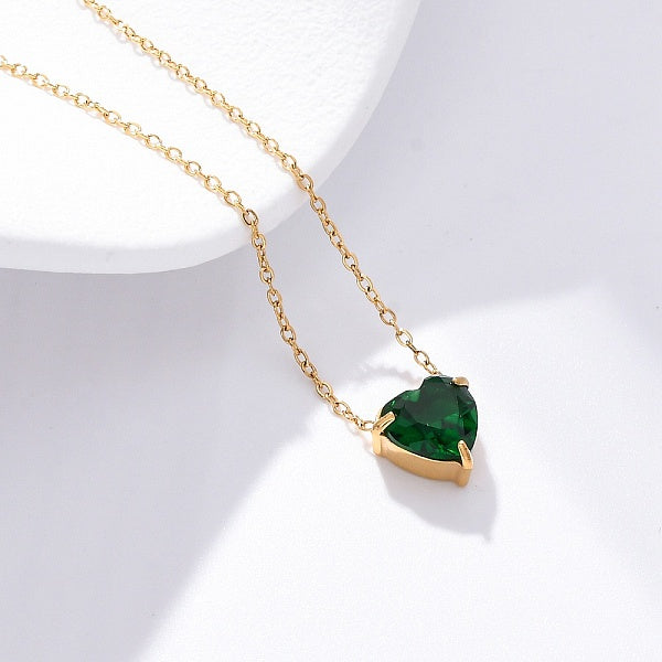 Collares colgantes de corazón de circonita cúbica de acero inoxidable 304