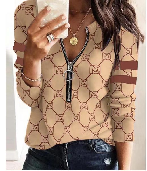 Ladies T Shirt White Clothes Summers Fashion Leisure zipper neck Jacket Blouses Length Sleeves Geometric Cloth Women Designer Women&#039;s t