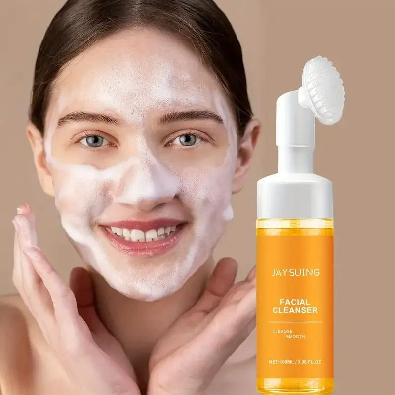 TEMU 1 Bottle Turmeric Face Wash With Brush, Turmeric Foaming Cleanser, Deep Cleanses Pores, Removes Oil And Impurities, Suitable For Types