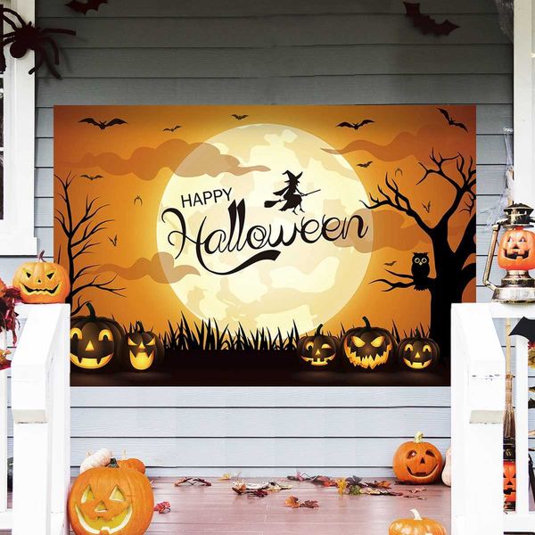 Halloween Decoration Horror Background Banner Party Outdoor Background Skeleton Pumpkin Curtains Home Decoration Photography Props W240820