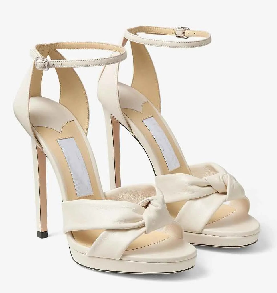 Top Luxury Bridal Wedding Rosie Platform Sandals Shoes Women Two Tubular Straps Pumps Knotted White Black Pink Gold High Heels Lady Luxury Sandalias