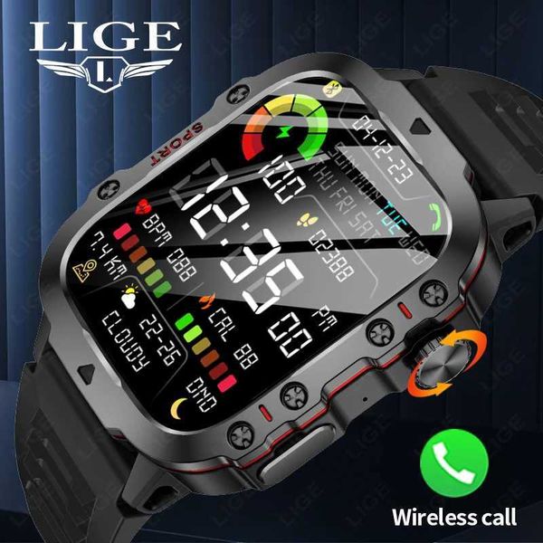 LIGE 2024 Outdoor Military Mens Smart Watch Call Movement Rate Monitor IP68 Waterproof Smart Watch Y241114