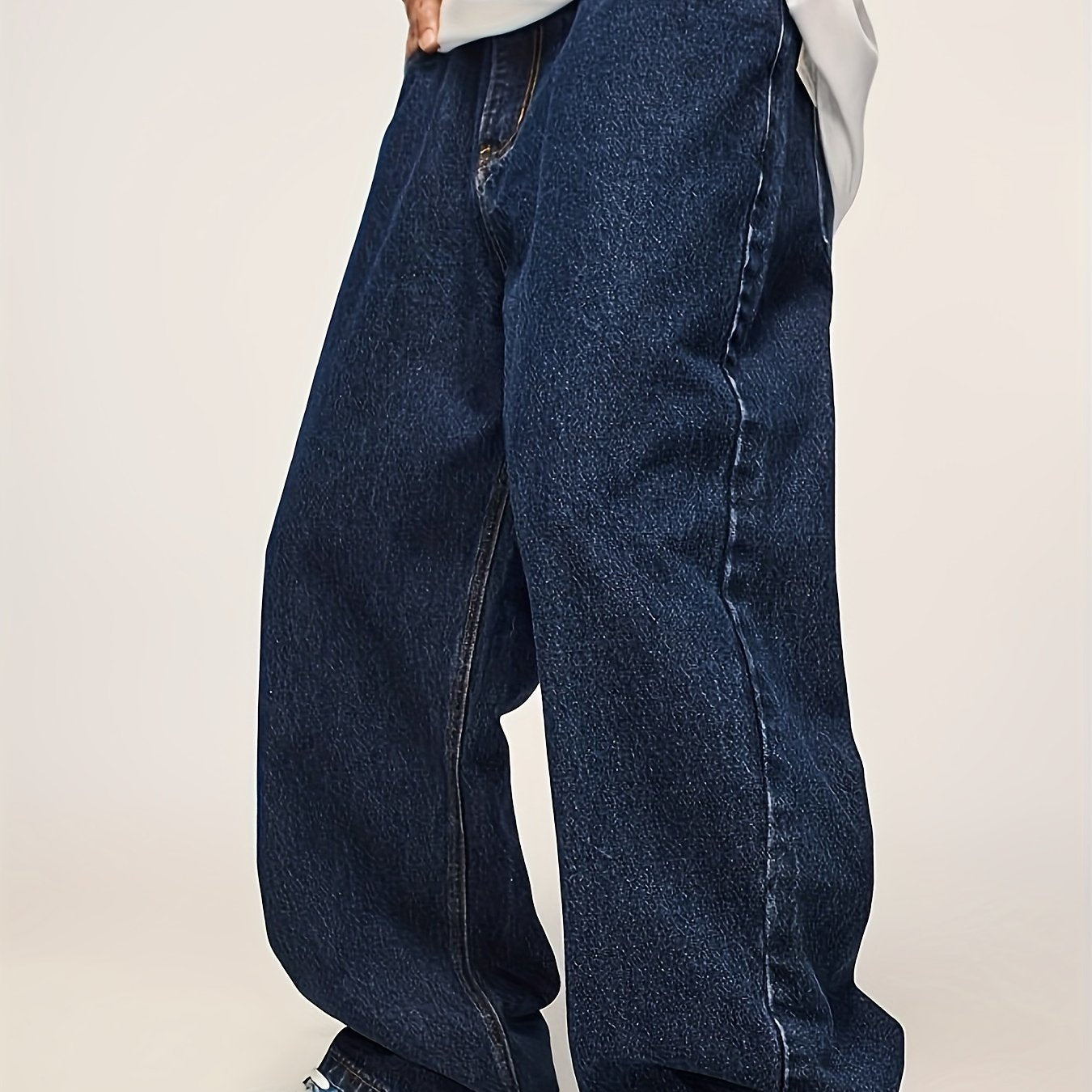 TEMU Men's Hip Hop Wide Leg Jeans, Casual Streetwear Denim Joggers With Elastic Waist, Loose Fit Skateboarding Biking Dance Pants, Fluid Pants