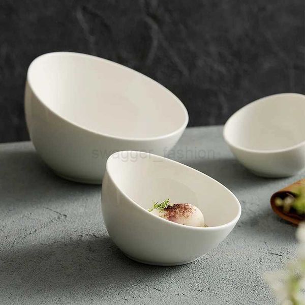 Household Ceramic Bowls Kitchen Utensils Salad Bowls White Slanted Mouth Bowls Desserts Buffet Side Dishes TablewareB270723