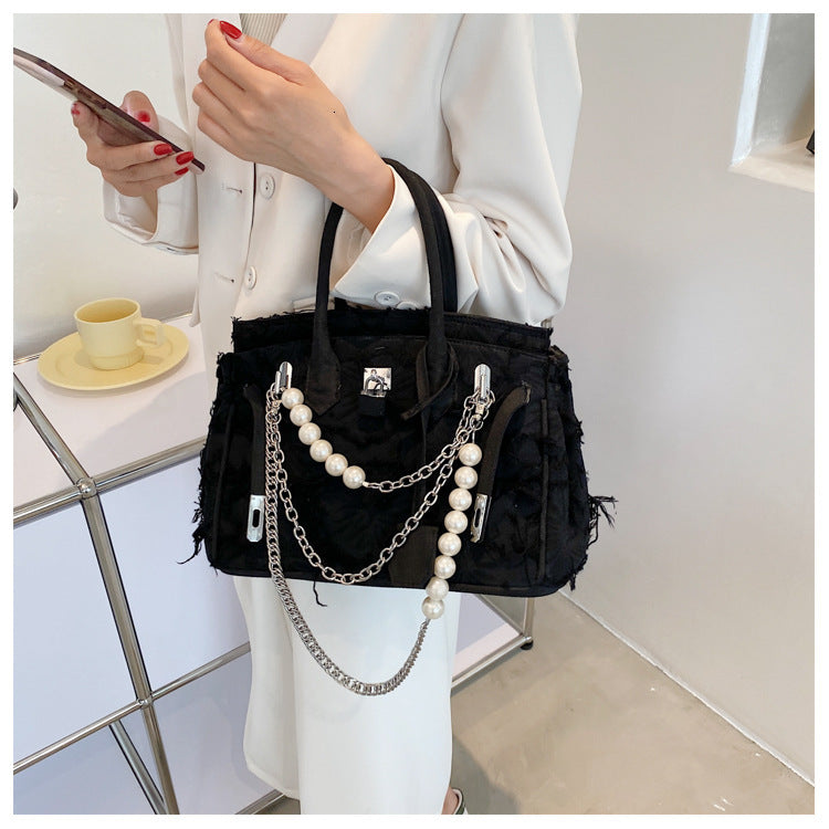 Niche Design Pearl Chain Bag 2025 New Ragged Beggar One Shoulder Crossbody Handbag