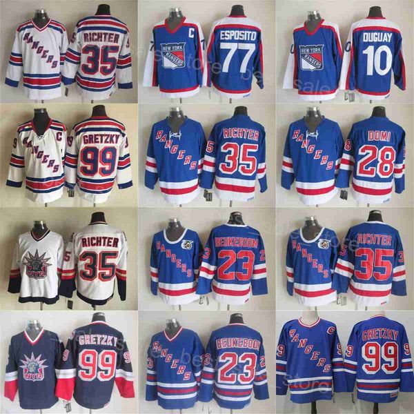 Vintage Classic Rangers Hockey 35 Mike Richter Jerseys 99 Wayne Gretzky 10 Ron Duguay 23 Jeff Beukeboom 28 Tie Domi 18 Walt Tkaczuk 77 Phil