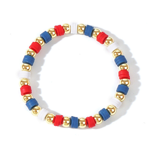 Fashionable Handmade Polymer Clay & Brass Beaded Stretch Bracelets for Women
