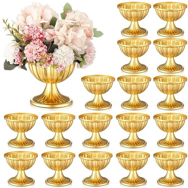 6-12PCS Mini Gold Flower Vase Centerpieces Wedding Metal Urn Planter Vase 3.7 Inch Tall Trumpet Home Flower Holder Anniversary 240329