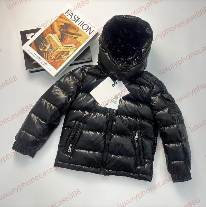 Baby designer clothes hooded design kid M brand embroidered badge winter mid-length child hoodies Down Coat Luxury girl boys coats School uniform ou