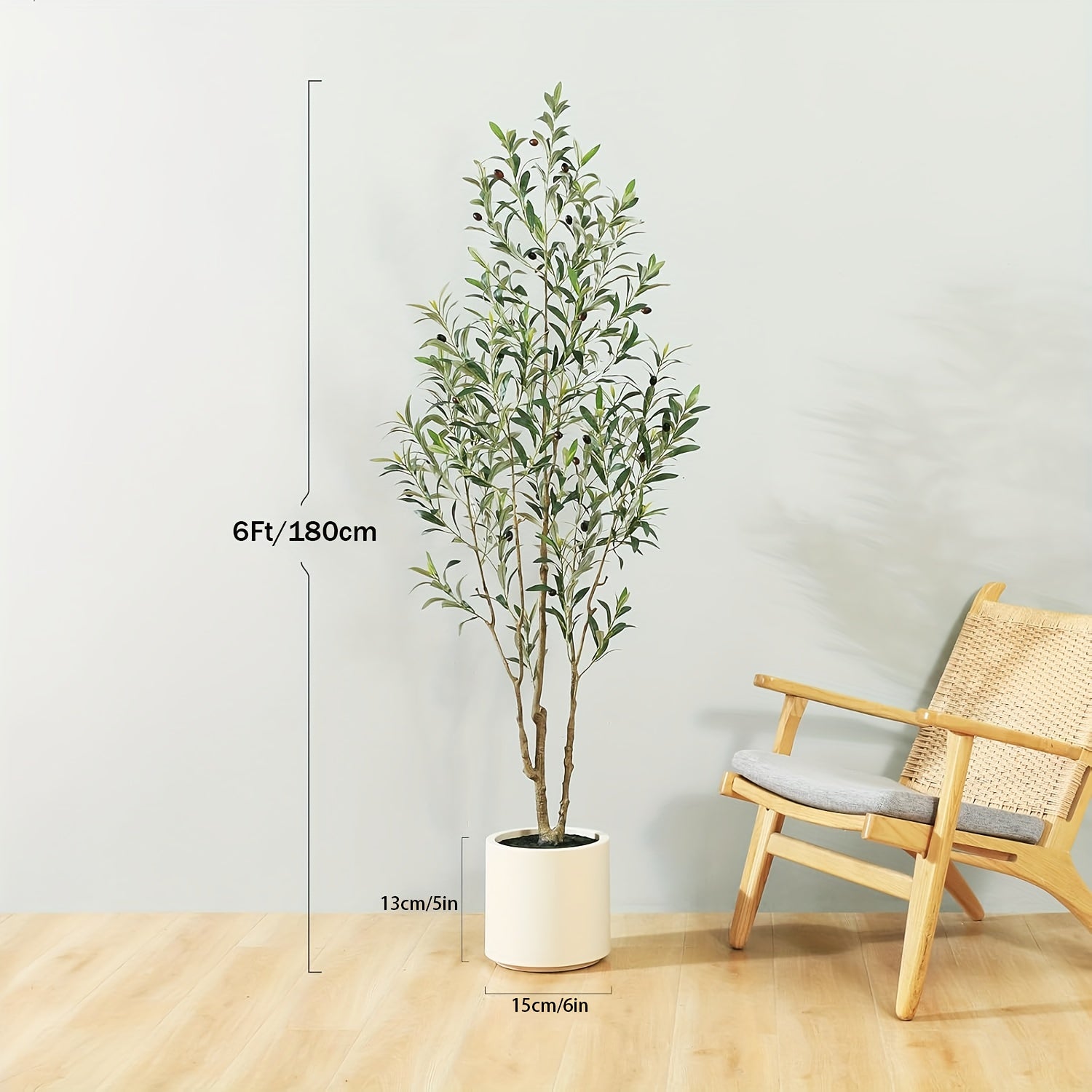 TEMU 5-6-7ft Tall Artificial Olive Tree With White Planter - Realistic Fake Olive Plant, Olive Branches For Indoor Home Decor, Housewarming Gift,