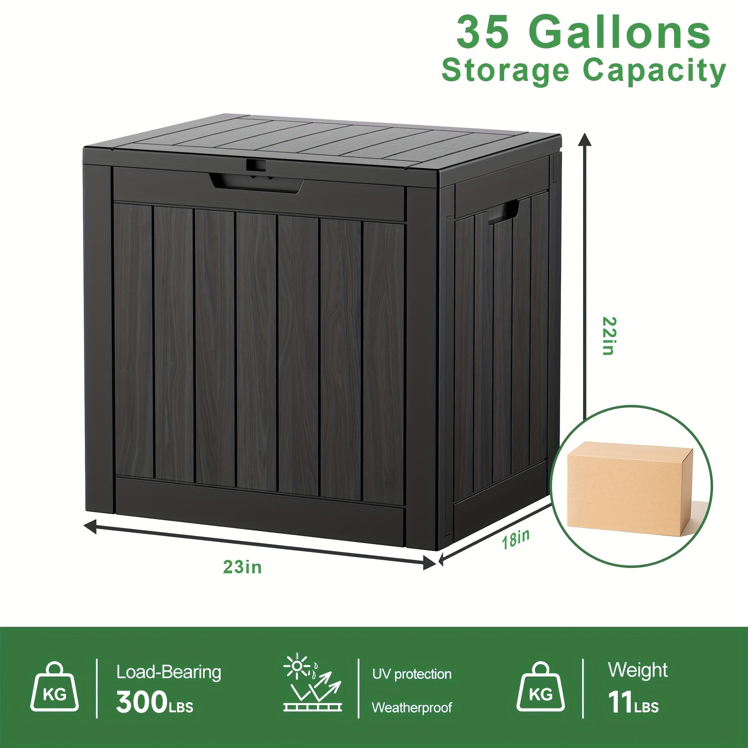 TEMU 35gallon Large Outdoor Storage Deck Box, Uv & Water-resistant, Weatherproof Resin Organizer With Lockable Lid For Furniture, Garden Tools, And