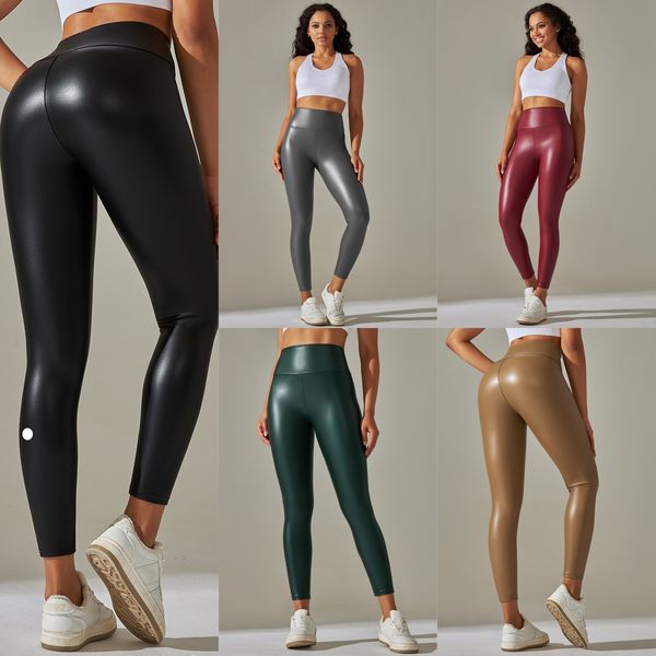 2025--women Plus Size Yoga Leggings High-waisted PU leather Pants Spring Autumn Elastic Sports Leggings