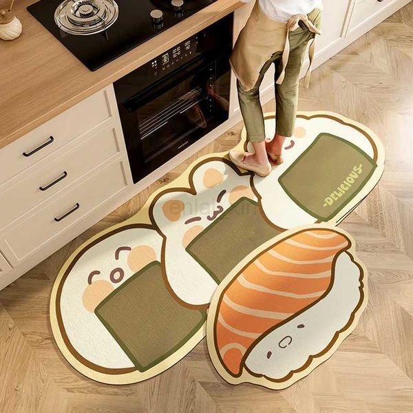 Cute Sushi Kitchen Carpet Non-slip Rugs for Living Room Bedroom Floor Mats Hallway Entrance Door Mat Home Decor Carpets TapeteY240729