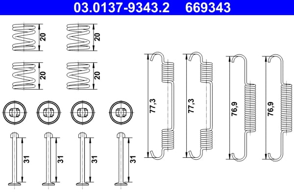Accessory Kit, parking brake shoes ATE 03.0137-9343.2