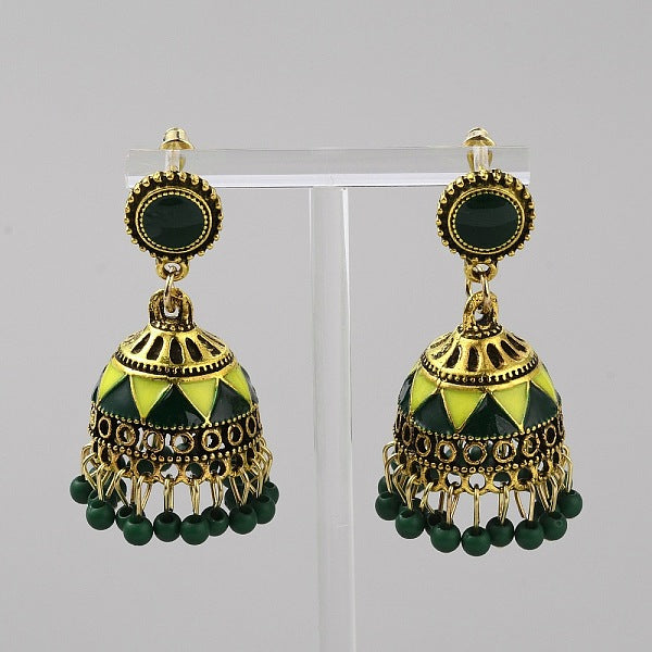 Cloche en émail 3d de style ethnique avec boucles d'oreilles pendantes à graines
