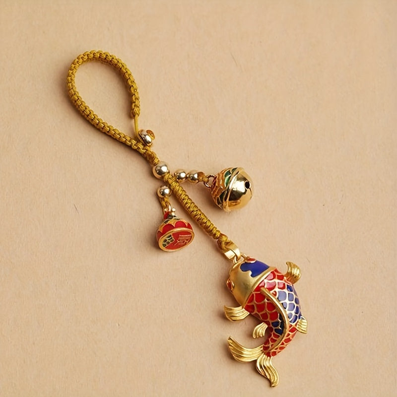 TEMU Koi Key Ring - Enamel Alloy With Fluff, Cartoon Style Car Key Ring With Pendant, Suitable For Ladies And Girls