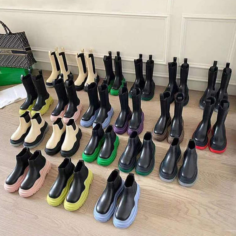 Women Boots Luxurys Chunky Boot Fashion Anti-Slip Platform Bootie Real Leather Men Crystal Outdoor Martin Ankle Designer Bottega Tire Botega Storm T
