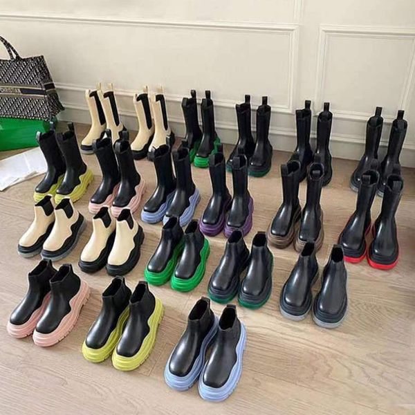 Women Boots Luxurys Chunky Boot Fashion Anti-Slip Platform Bootie Real Leather Men Crystal Outdoor Martin Ankle Designer Bottega Tire Botega