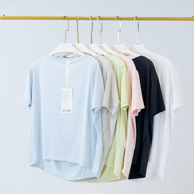 Womens Tops Yoga backaction t-shirt summer Yoga Short Sleeve Loose Blouse Sports Top top womens round collar short sleeve elastic breathable sports
