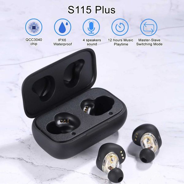 Cell Phone Earphones SYLLABLE S115 Plus Noise Cancelling bass earphones wireless headset of QCC3040 Chip S115 Plus Volume control earbuds Q2