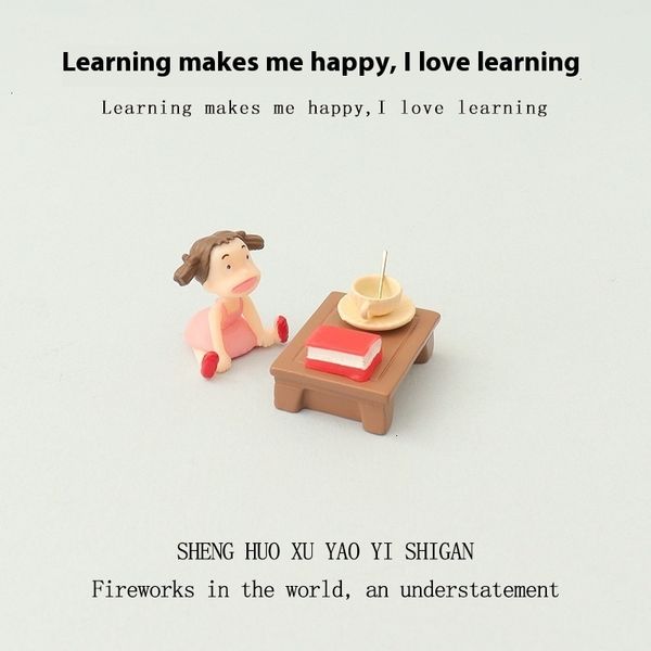 Creative Cute Learning Scene Ultra Mini Coffee Cup Short Table Girl Potted Pottery Landscape Baby House Decoration Ornament