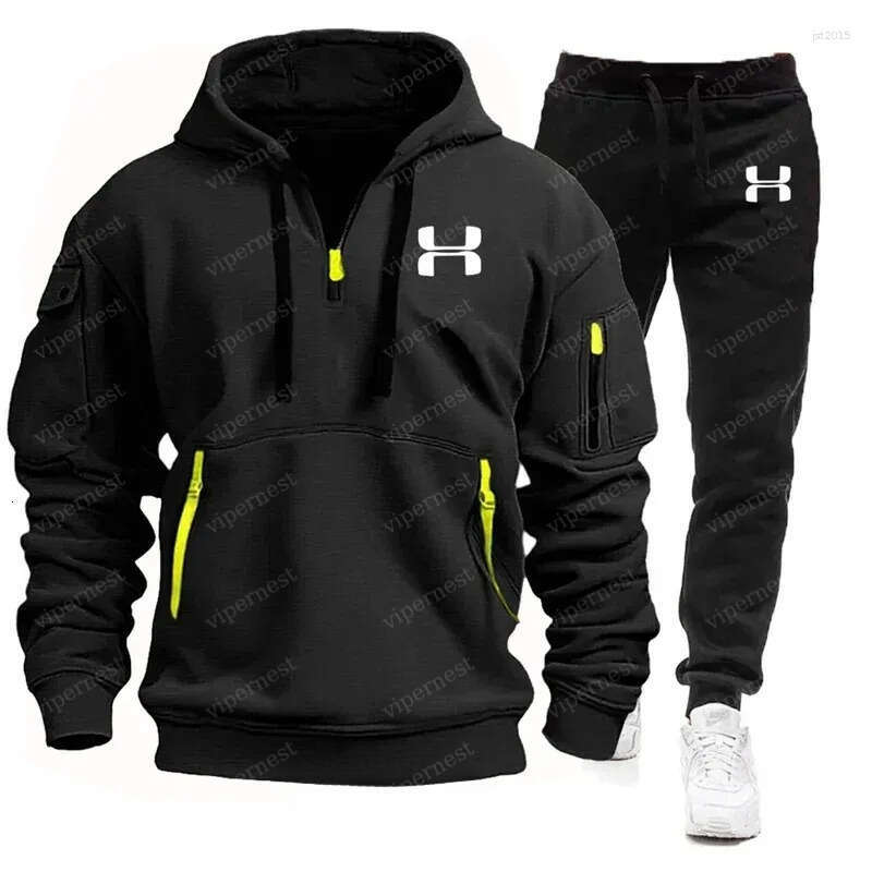 Hoodie Sweatshirt Men&#039;s Tracksuits Autumn And Winter Multi-pocket Zipper Long-sleeved Hoodie Sports Leisure Pants Two-piece Fitness Jogging Sui