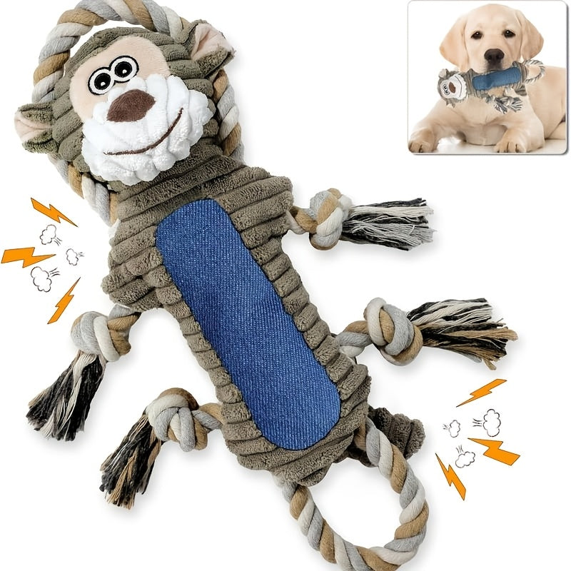 TEMU Interactive Squeaky Monkey Dog Toy With Moving Eyes & Face - Plush Chew Toy With & Pull String - Durable Fleece Material, No Batteries- - Safe