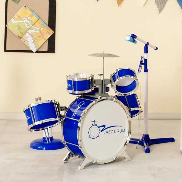Noisemaker Toys Baby Music Sound Toys Babyjoy Jazz Drum Set suitable for early childhood education toys with keyboard cymbal microphone blue