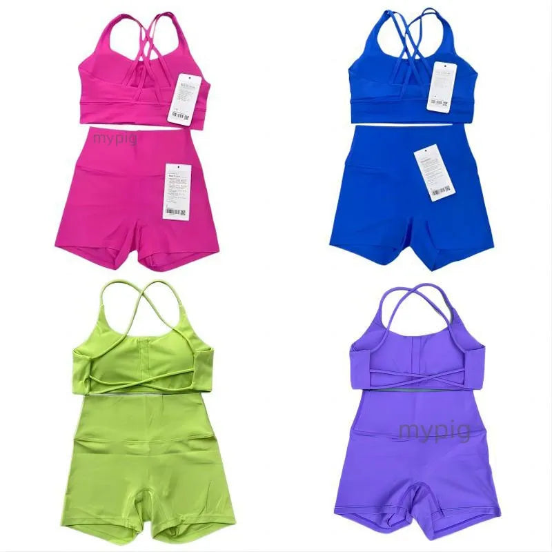 Women Yoga Set workout set Backcross Sport Bra Fitness Tank Top High Waisted Workout Tights Biker Gym Shorts Tracksuits Activewear