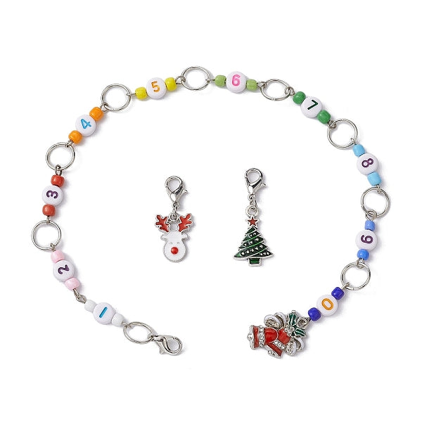 3Pcs Christmas Theme Knitting Row Counter Chains & Locking Stitch Markers Kits