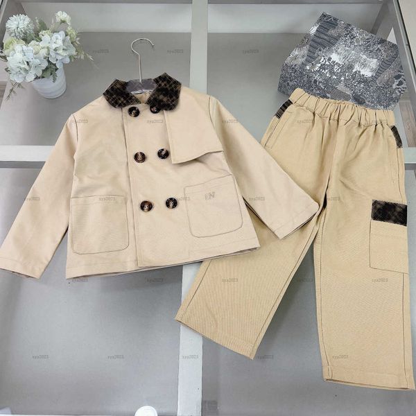 Fashion baby coat suits Bear-ear design Tracksuits Autumn child two-piece set Kids designer Clothes Double-breasted design lapel jacket and