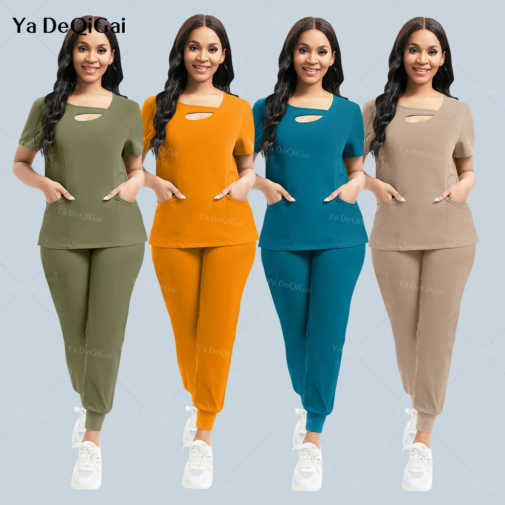Beauty Workwear Women Nurses Uniform Scrubs Set Spa Top Pants Clinic Carer Clothes Nursing Uniforms Jogger Suit y250825