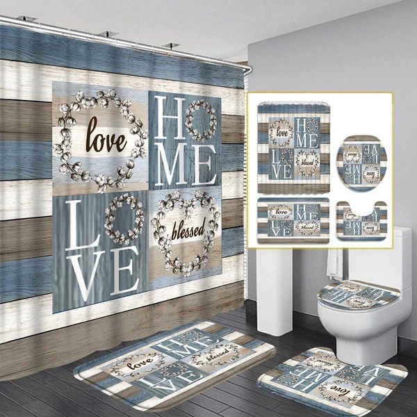 1-4 Piece Shower Curtain Set Waterproof Bathro Partition Curtain with Anti-Slip Bath Rug U Shape Mat Toilet Seat CovT250121