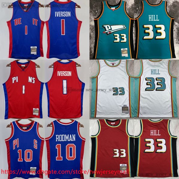 Printed Classic Retro 1998-99 Basketball 33 Grant Hill Jersey Vintage 2008-09 Blue Red 1 Allen Iverson Jerseys Breathable Shirts 10 Dennis R