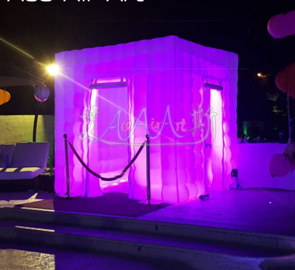 Beautifully Designed Portable Three Window Inflatable Photo Booth with LED Lights and Foldable Curtains for Selfie On Sale