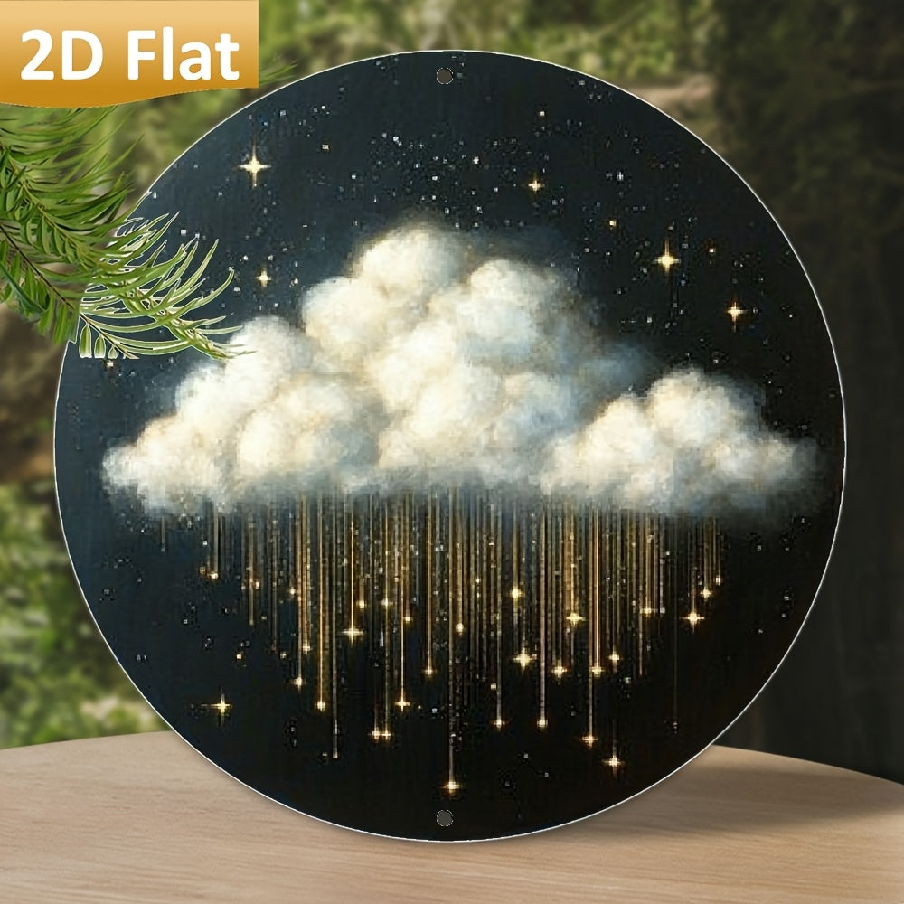 TEMU 2d Flat, Wall Art Decorative Sign, Vintage Stars Cloud Pattern Aluminum Sign Circle Metal Sign Artistic Wall Decoration For Home, Bar, Cafe,