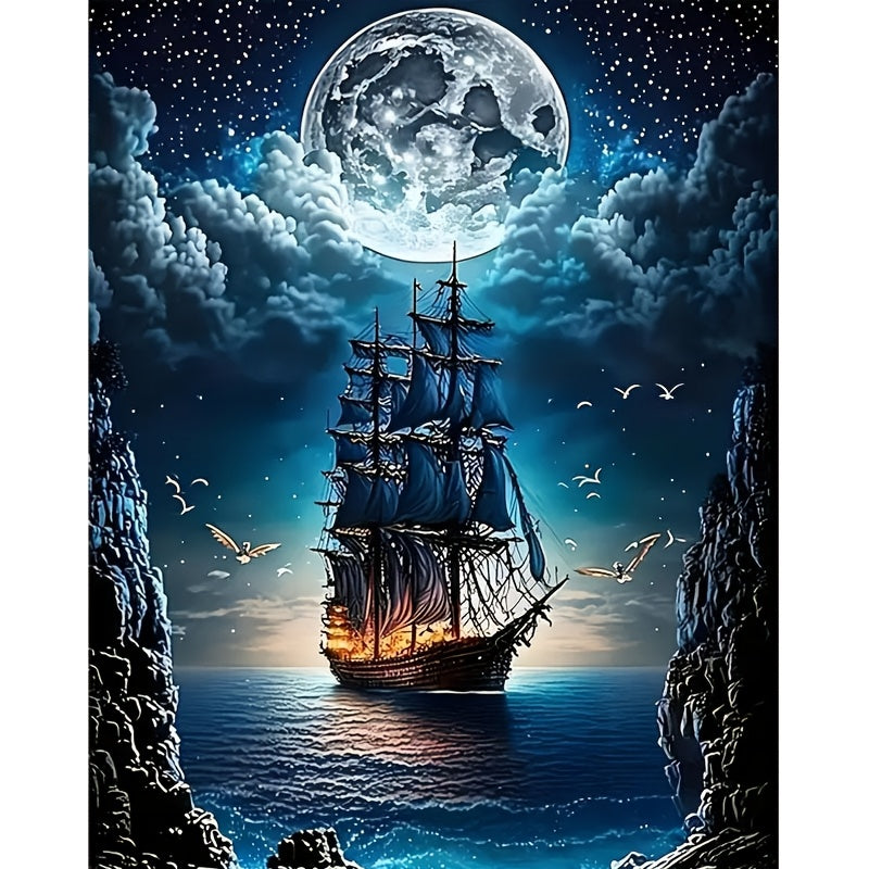 TEMU 1pc 5d Diy Diamond Painting Kit - Round Acrylic Diamonds, Under , Nautical Theme, Home Wall Decor, Gift For Adults