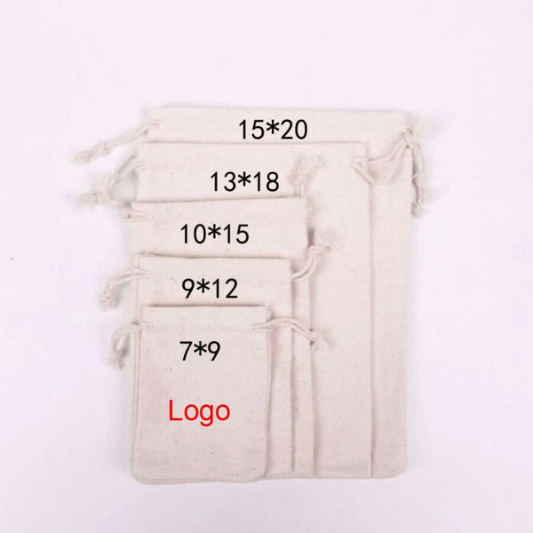 100Pcs-Lot Natural Cotton Bags 7X9 9X12 10X15 13X18 15X20cm Drawstring Gift Pouches Home Storage Sacks Packing Bag Custom